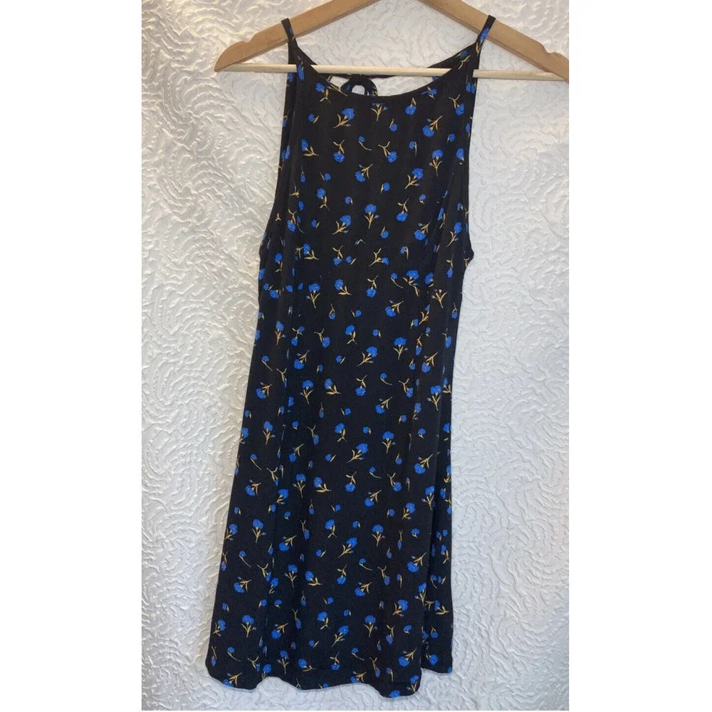Urban Outfitters UO Mabel Black Blue Floral High-Neck Empire Mini Dress Size 0